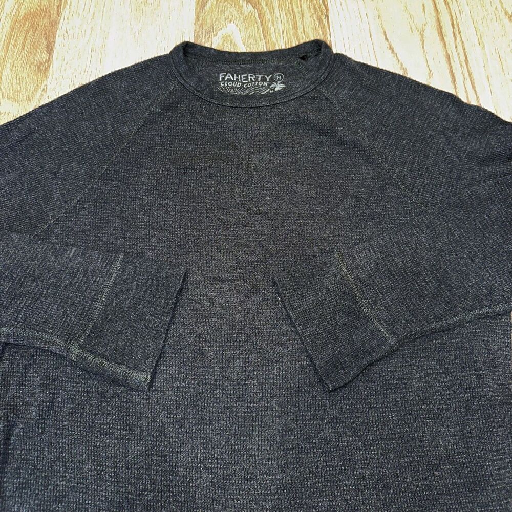 Faherty Cloud Cotton Thermal Long Sleeve Shirt Dark Gray Mens Medium